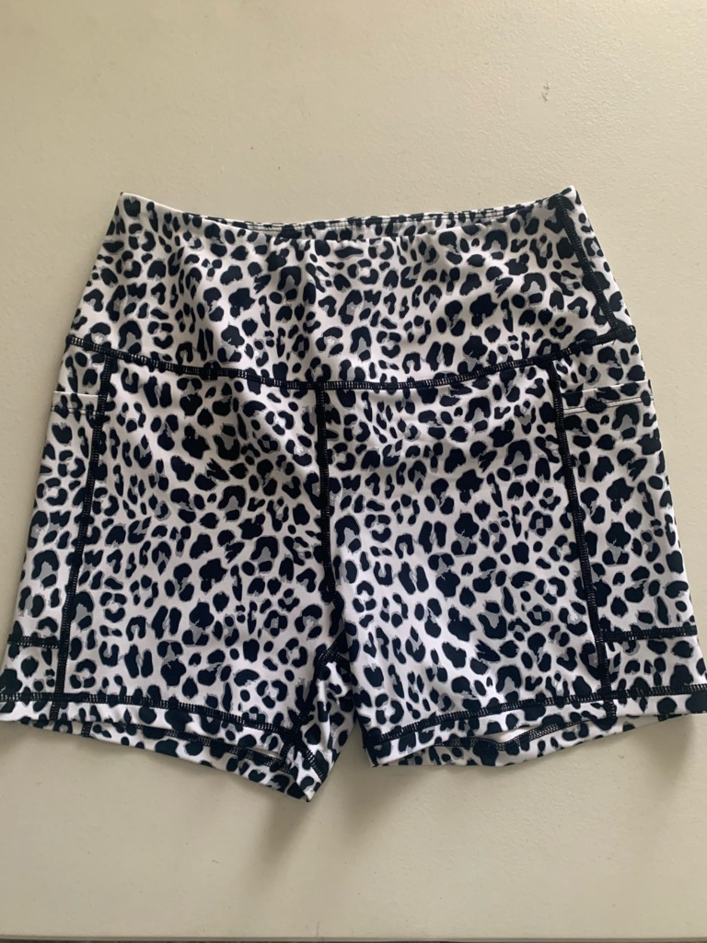 High Rise Black & White Leopard Print Bike Shorts for Women